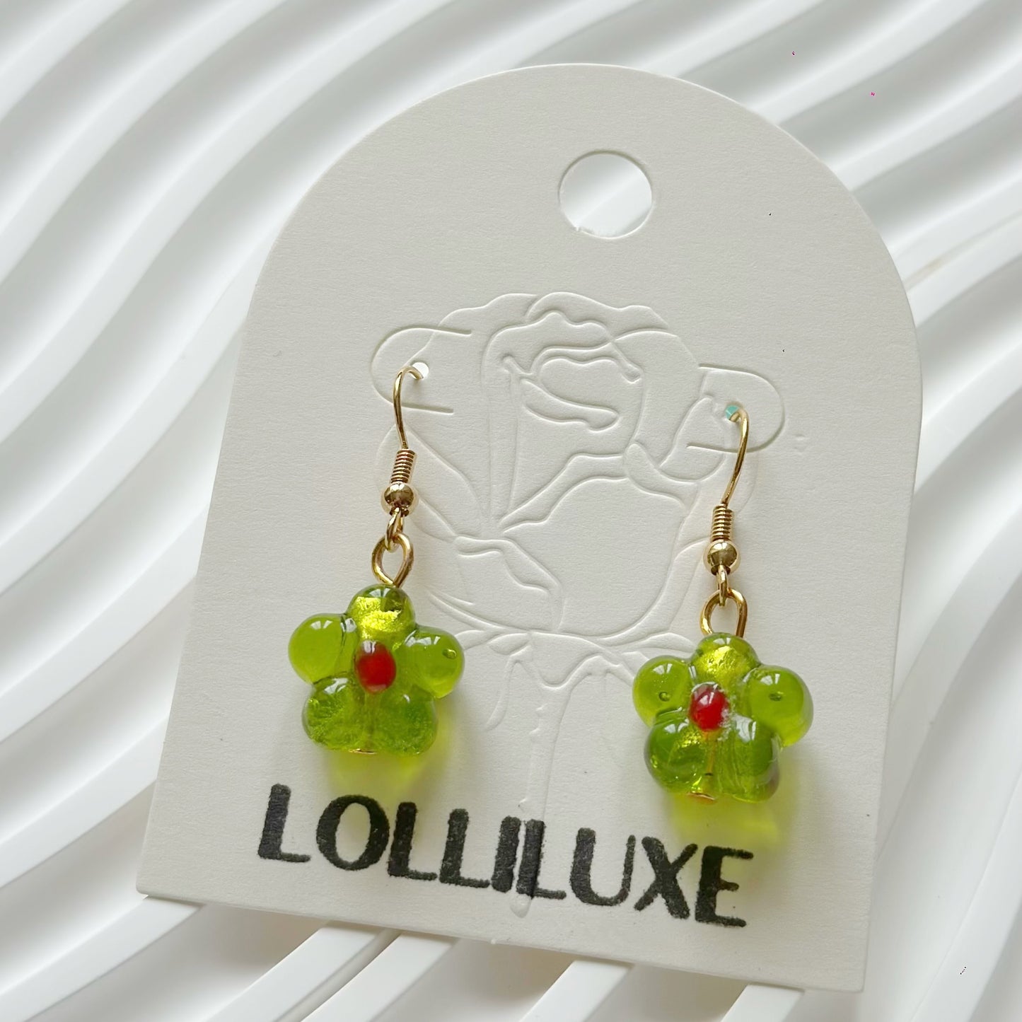 LolliLuxe Jewelry handcrafted glass earrings.
