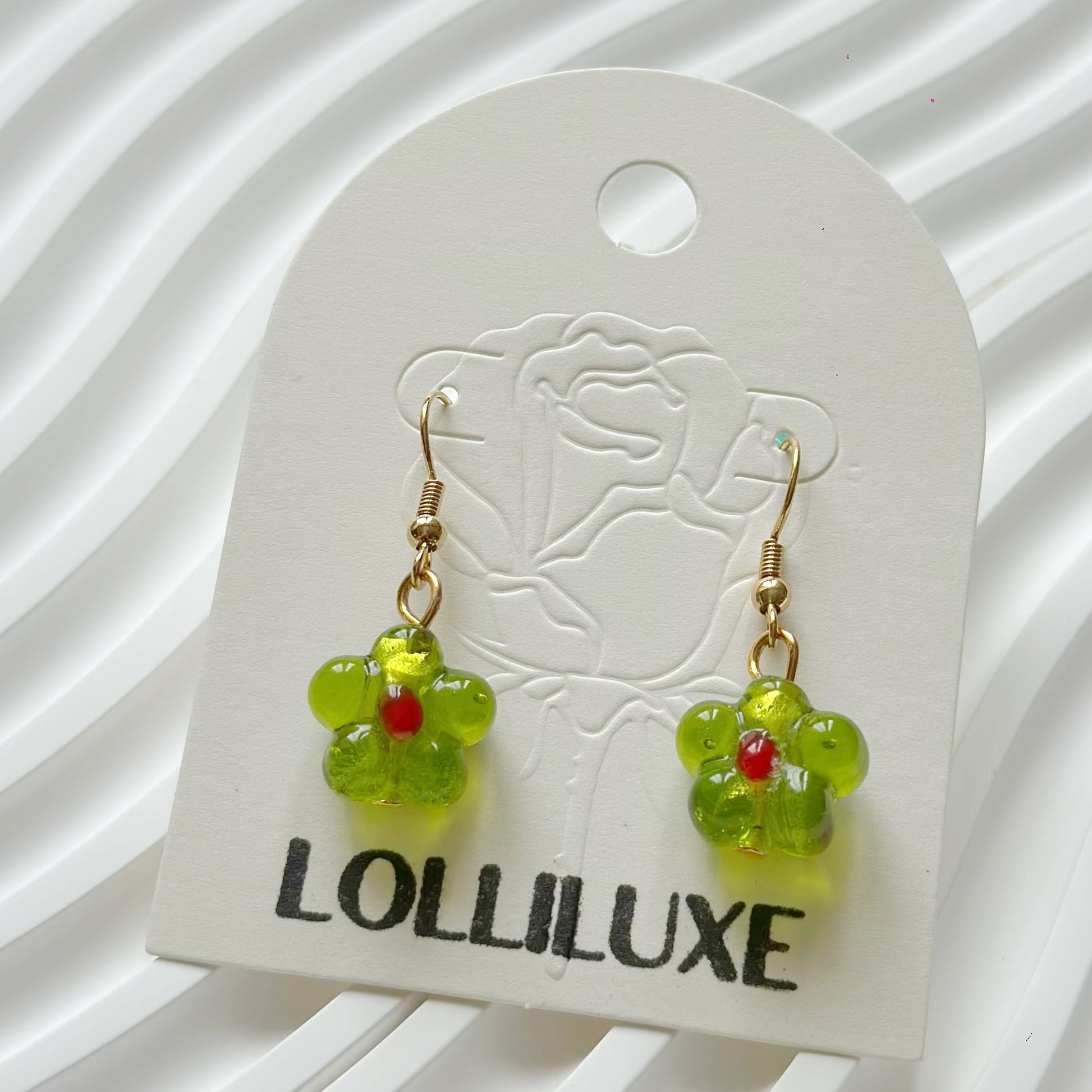 LolliLuxe Jewelry handcrafted glass earrings.